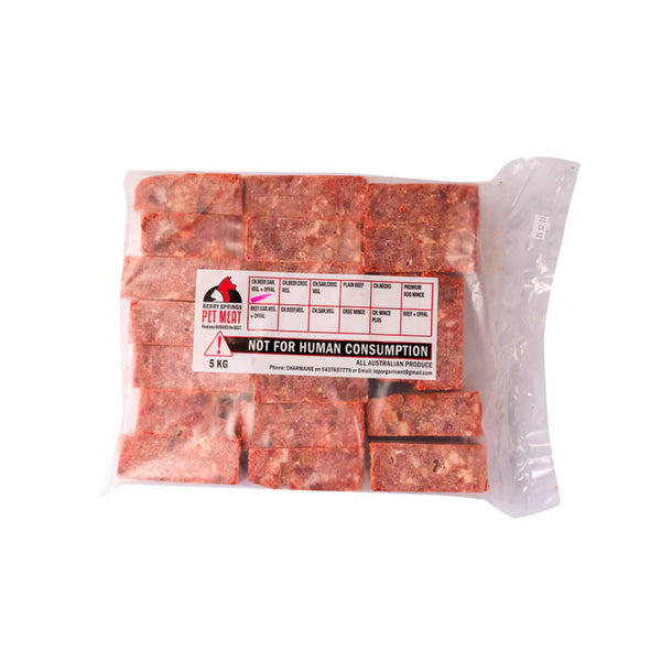 2kg PINK - BEEF CHICKEN SARDINE VEG OFFAL OLIVE OIL - Berry Springs Pet Meat