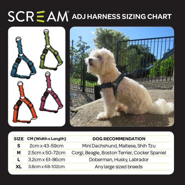 Dog Harness Reflective Step-in Harness Loud Adjustable- Scream