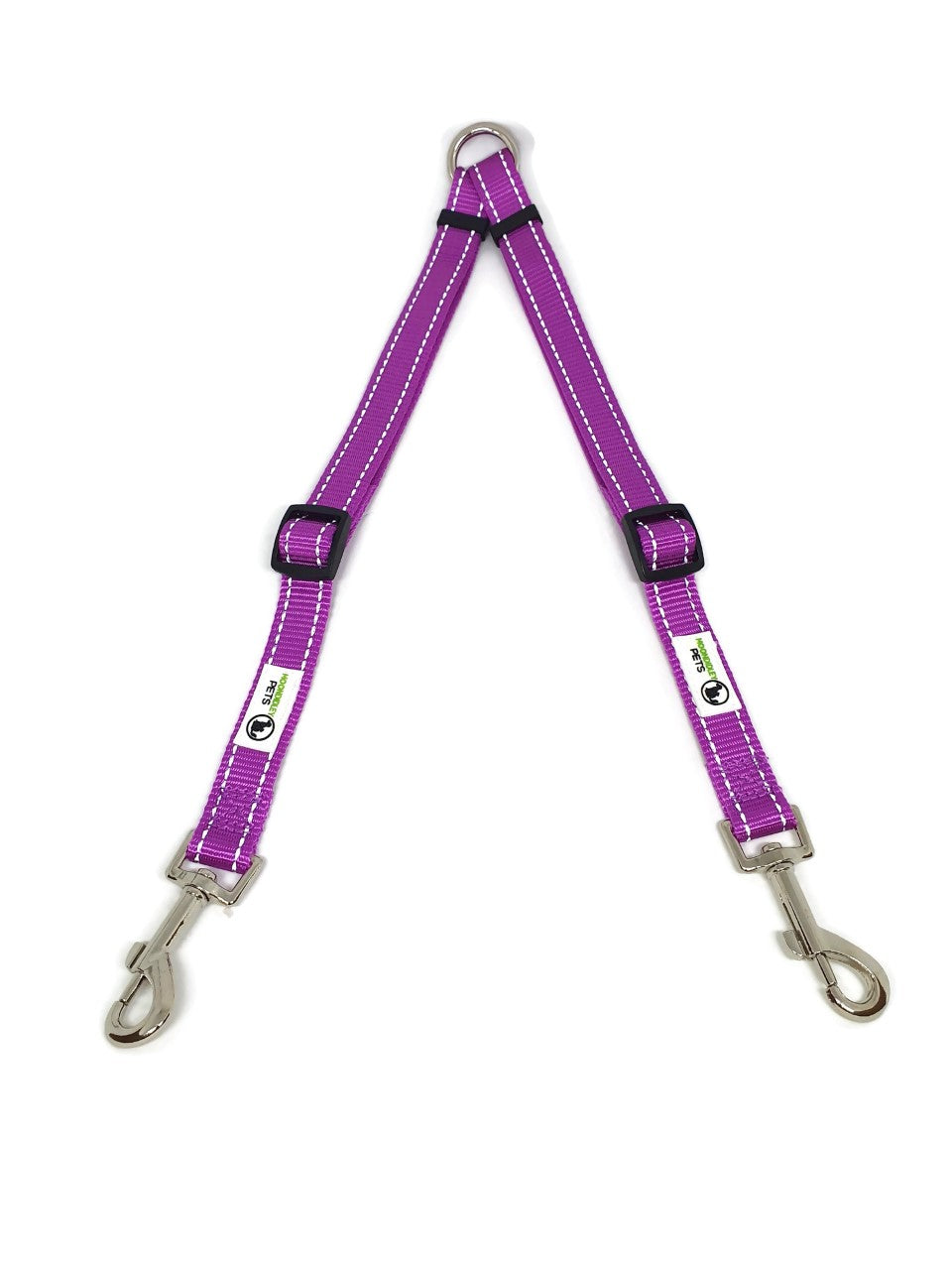 2 Dog Double Lead Coupler, Nylon w/Reflective Stitching - Moondidley Pets