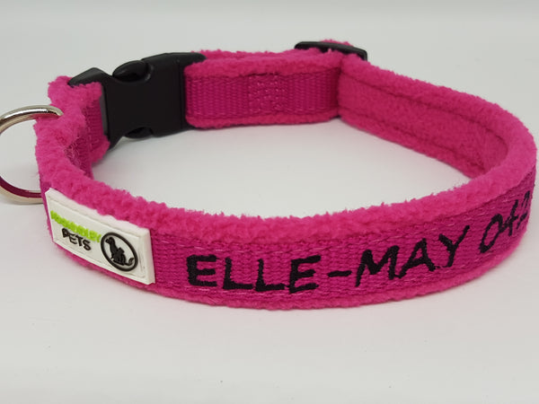 Doggie ID Collar Bamboo Fibre Fleece Padded Personalised Embroidered
