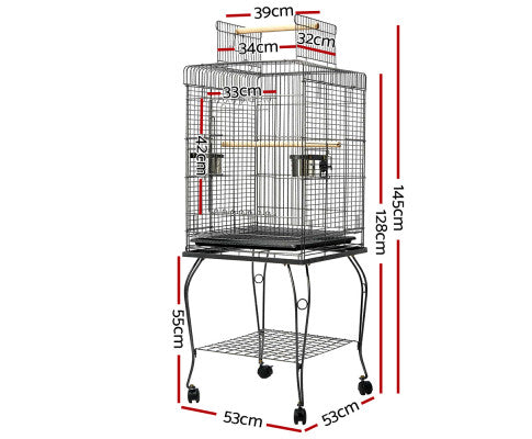 i.Pet Large Parrot Pet Aviary Bird Cage w/Open Roof 150cm Black A102