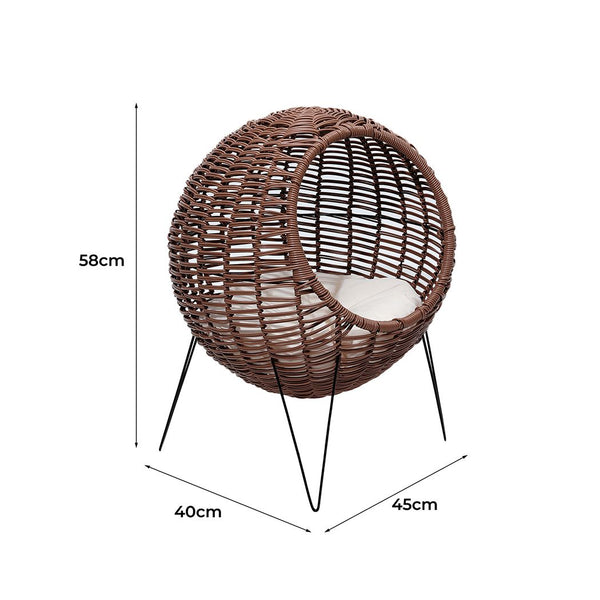 Rattan Pet Bed Elevated Cat Dog House Round Wicker Basket Kennel Egg Shape PaWz