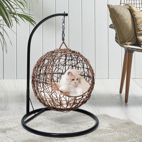 Rattan Cat Beds Elevated Puppy Wicker Hanging Basket Swinging Egg Chair PaWz