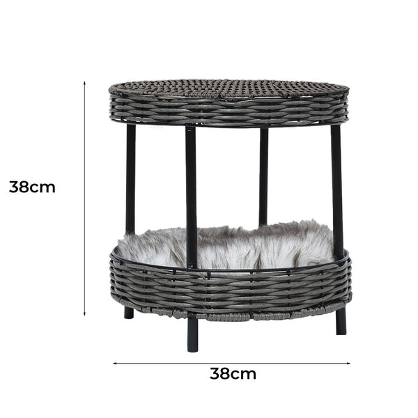 Rattan Pet Bed Elevated Raised Cat House Wicker Basket Kennel Table PaWz
