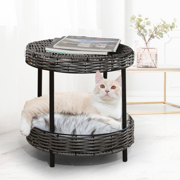 Rattan Pet Bed Elevated Raised Cat House Wicker Basket Kennel Table PaWz