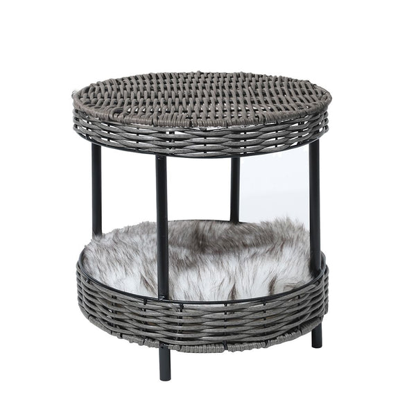 Rattan Pet Bed Elevated Raised Cat House Wicker Basket Kennel Table PaWz