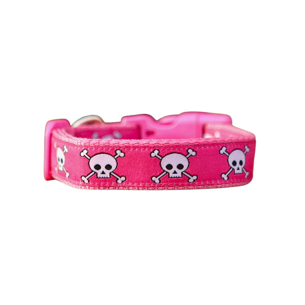 Pink Skulls Dog Collar - Hand Made by The Bark Side