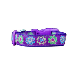 Purple Flower Dog Collar - Hand Made by The Bark Side