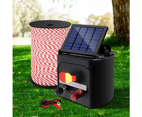 Giantz Electric Fence Energiser Solar Powered Energizer Charger + 500m Tape