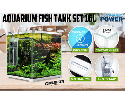 Dynamic Power Aquarium Fish Tank 16L Starfire Glass
