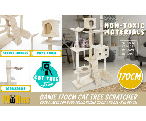 Paw Mate 170cm Beige Cat Tree Danie Multi Level Scratcher