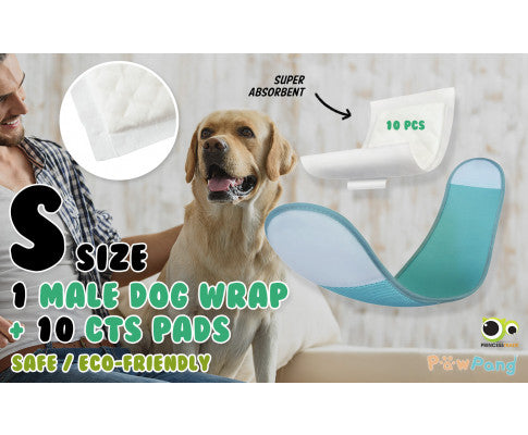 PawPang Dog Wrap Reusable Male + 10 Ct Diaper Booster Pads Disposable