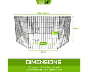 Paw Mate Pet Playpen 8 Panel Foldable Dog Exercise Enclosure Fence Cage