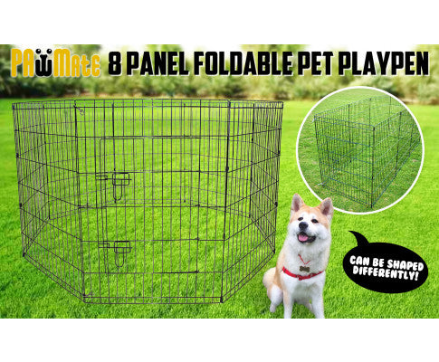 Paw Mate Pet Playpen 8 Panel Foldable Dog Cage + Cover