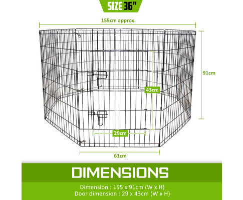 Paw Mate Pet Playpen 8 Panel Foldable Dog Cage + Cover