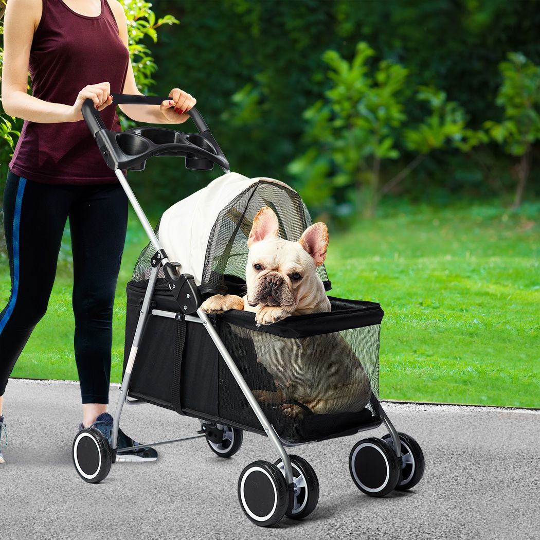 Pet Stroller Dog Cat Pram Foldable Carrier Large Travel 4 Wheels Pushchair Black