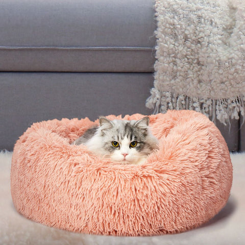 Pet Bed Cat Dog Donut Nest Calming Deep Sleeping Pink