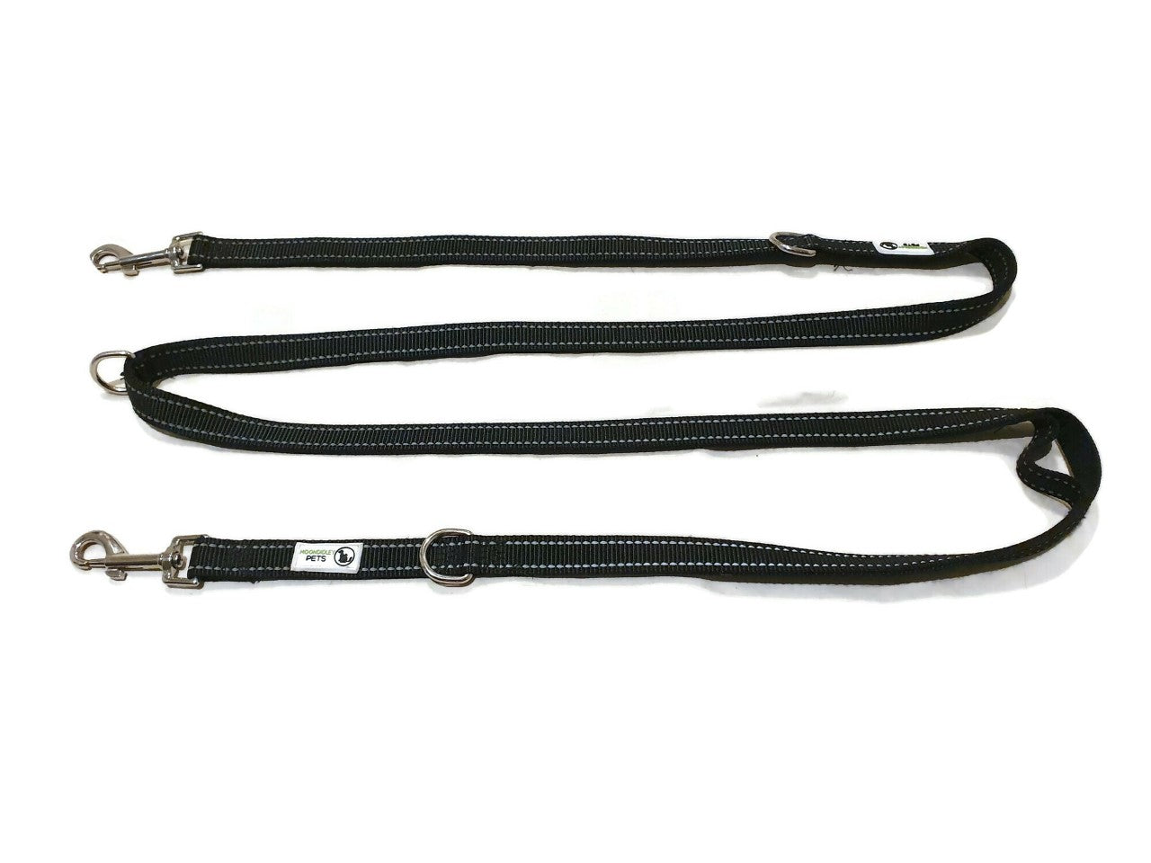 Multi Dog Lead - Nylon w/Reflective Stitching - Double Clip ,Coupler, Waist Belt, Short/Long, Quicktie Moondidley Pets